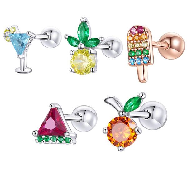 

stud 1 piece summer sweetheart earrings pineapple watermelon fruit ear studs 925 sterling silver jewely accessories gift efe490, Golden;silver
