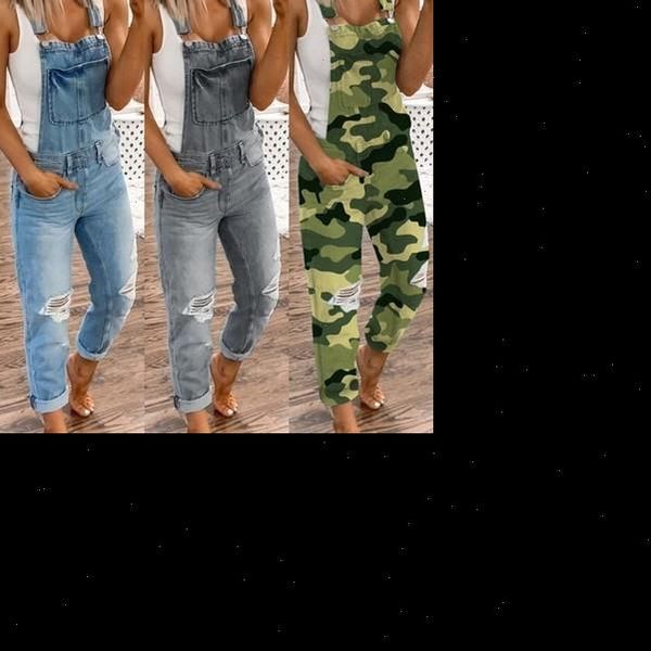 

women denim jumpsuit bib overalls jeans jumpsuits and rompers ladies ripped hole casual long playsuit pockets, Black;white