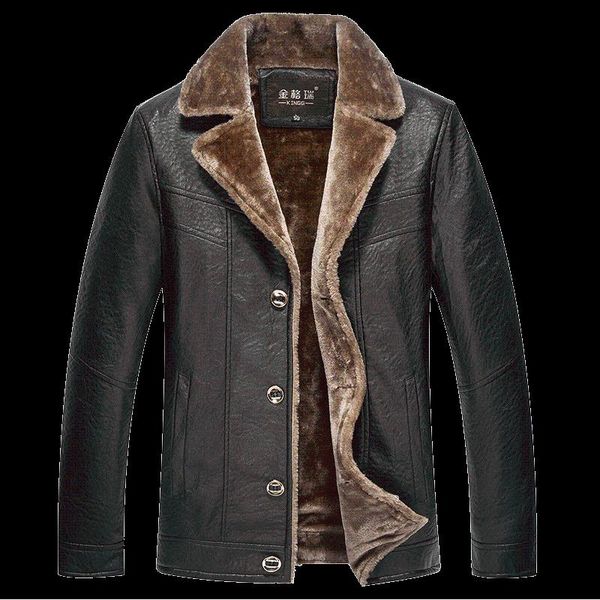 

men's fur & faux loldeal winter black leather jacket men warm jackets punk locomotive bomber coats