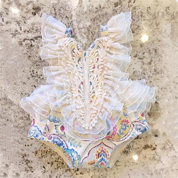 

rompers toddlers baby girls embroidery floral clothes little sleeveless multi-layer babies birthday costume, Blue