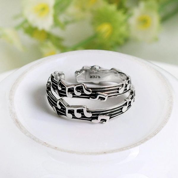 

cluster rings retro musical note for women fashion jewelry vintage opening adjustable tail ring ladies party, Golden;silver