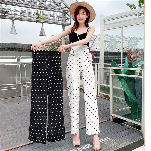

polka dot wide leg womens capri spring and summer drape chiffon casual trousers smoke pipe harem loose straight, Black;white