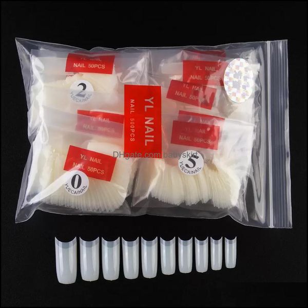 YANLIŞ Çiviler Nail Art Salon Sağlığı Güzellik 1000 PCS /LOT BLEAM BEYAZ Doğal Fransız Akrilik İpuçları UV Jel TRA Esnek - Boyut #0- #9 Paket 50