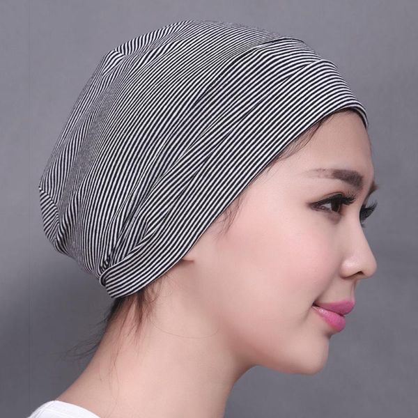 

shower caps all cotton night cap sleep eyecover striped headcap black white