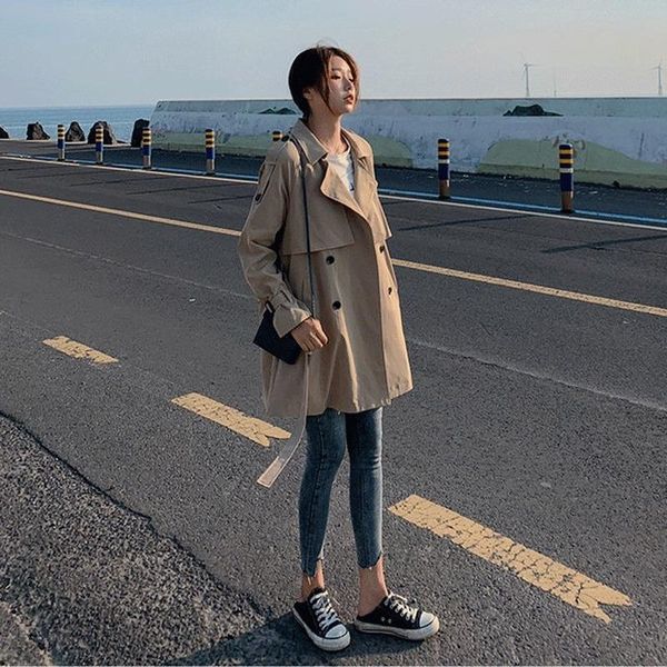 

women's trench coats brand nieuwe vrouwen trenchcoat lange double-breasted riem blauw kaki lady kleding herfst winter bovenkleding over, Tan;black