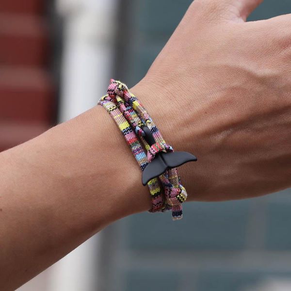 

charm bracelets ethnic multilayer handmade fabric bracelet charms black whale tail mens mixcolor rope wristband jewelry for male, Golden;silver