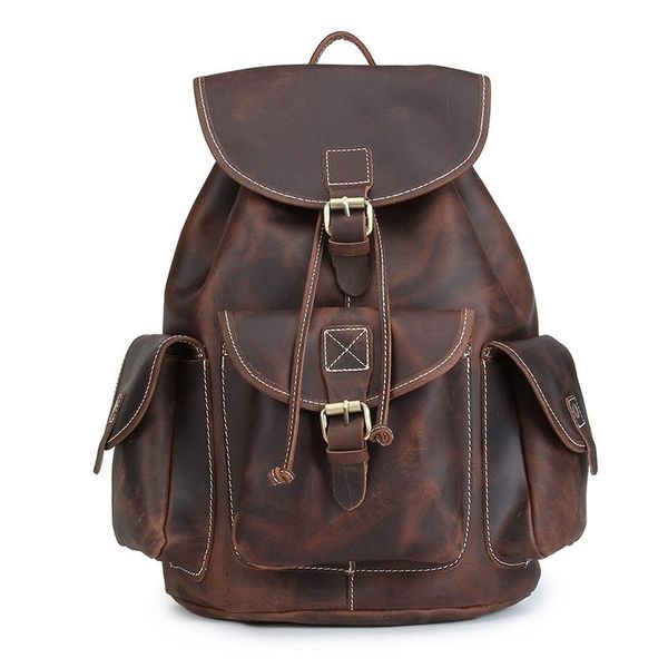 

backpack double shoulder retro men's and women's baotou layer leather do old style crazy horse spot