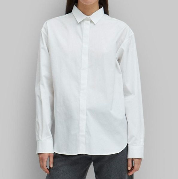 

women's blouses & shirts [elfstyle] - 2021 lago white fog oversized cotton shirt collar front buttons with buttoned fashion asymmetric
