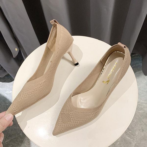 

dress shoes concise elegant high-heeled women's fashion pointed knit breathable stiletto high heel sandals pumps u28-27, Black