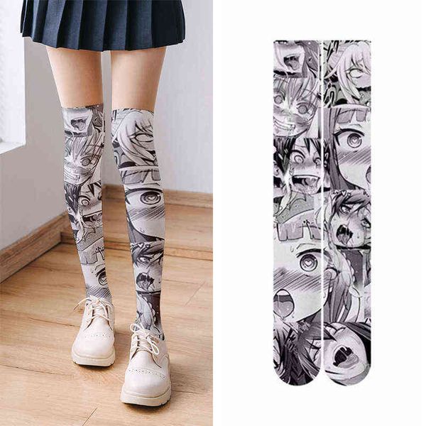 

new 3d cute cartoon summer over knee stockings women gray japanese cosplay leg stockings for girl silk thin long stockings y1119, Black;white