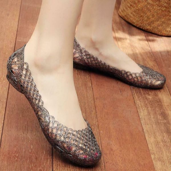 

plastic sandals women's summer beach hole shoes flat dance crystal, Black