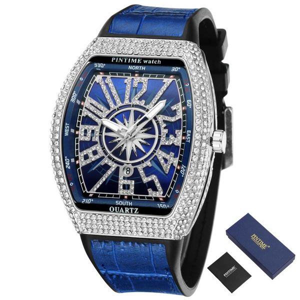 

wristwatches pintime hip hop men watch quartz creative diamond clock military watches reloj hombre zegarek meski, Slivery;brown