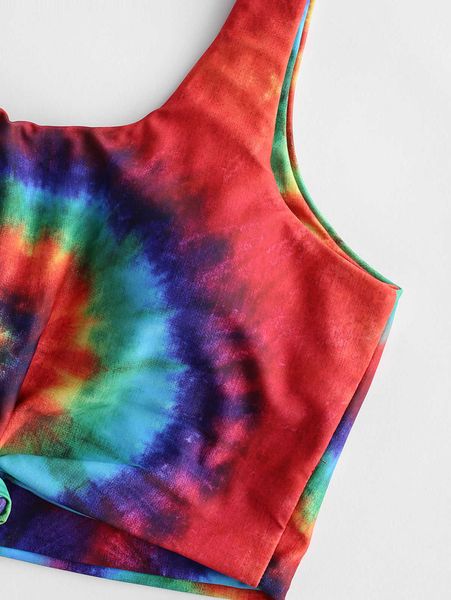 Zaful Женщины Купальники Бикини набор Узел Rainbeed Rainbow Tear Dye Print Tankini Купальник Tank Pank Top Высокая Талия Сексуальная Женская Купальника Y0820