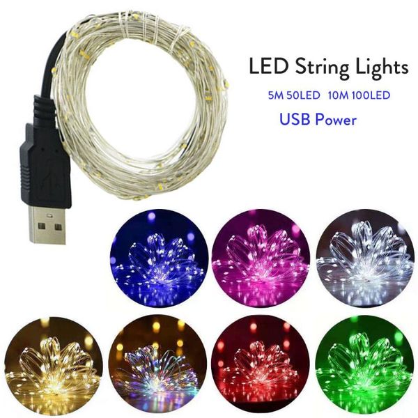 

5/10m usb led string lights copper silver wire waterproof fairy light garland for home christmas wedding party decoration strings