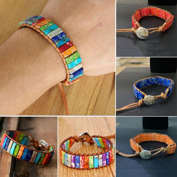 

beaded, strands natural gemstone tube beads chakra turquise stones bracelet bohemian handmade woven wrap bracelets men women statement jewel, Black