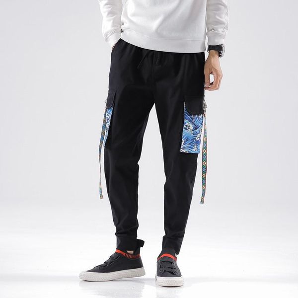 

men's pants autumn overalls fashion printing casual chinese style trousers man streetwear wild hip hop loose joggers sweatpants, Black