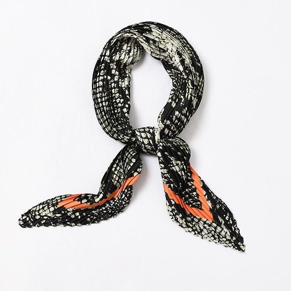 

scarves fashion crinkle silk scarf for women flower print crumple neck wear pleated blue handkerchief foulard femme bandana 55*55cm, Blue;gray