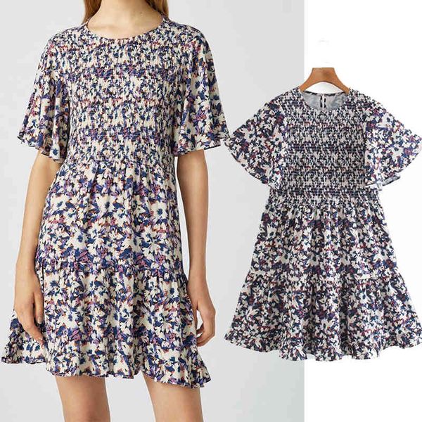

casual dresses new women fashion round collar short sleeve floral print shrink fold slim dress chic female vestidos dresses fo6x, Black;gray