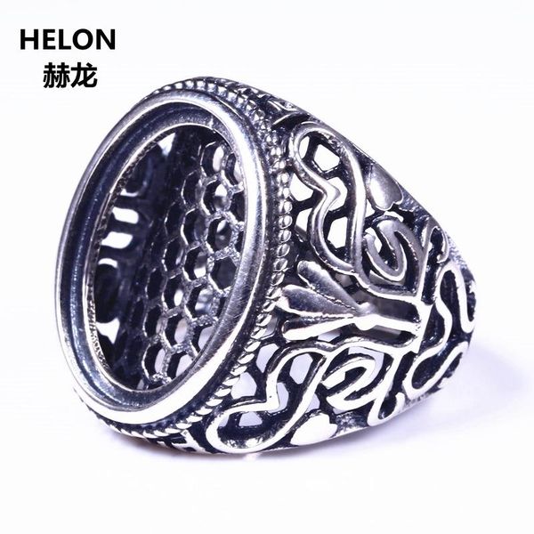 

cluster rings 5pcs/lot engagement wedding men filigree ring 925 sterling silver jewelry 13x18mm oval cabochon semi mount art deco, Golden;silver