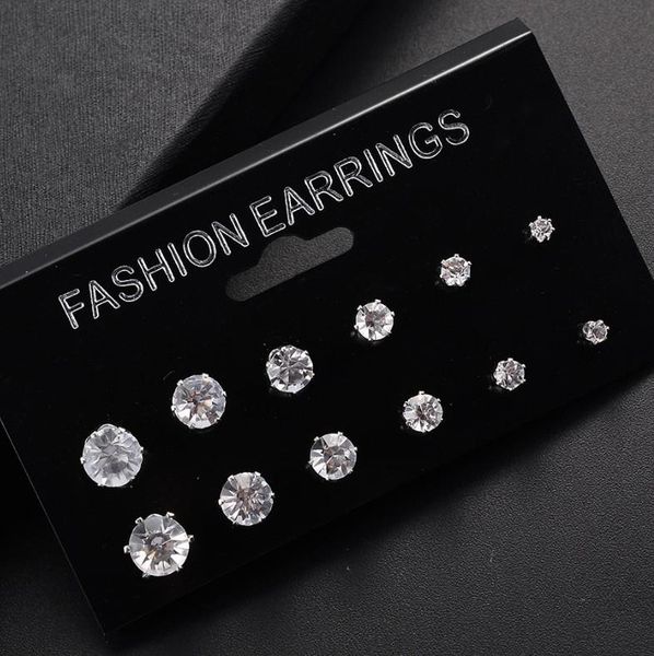 

round six-claw crystal zircon set color earring european and american fashion female earrings jewelry stud, Golden;silver