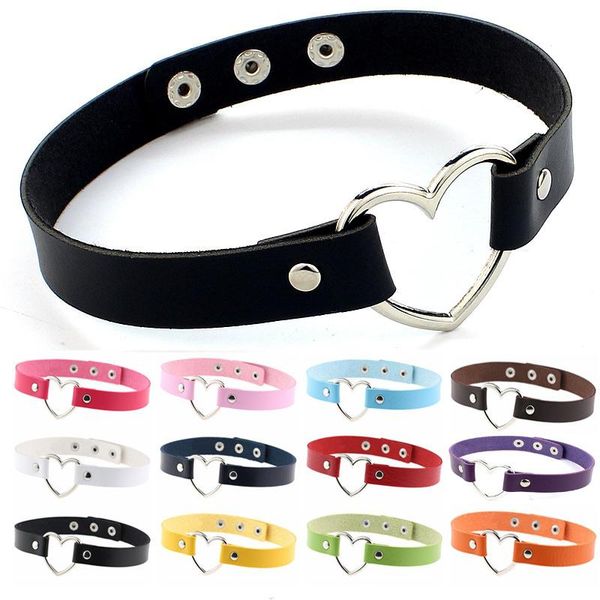 

chokers women punk gothic pu leather choker chain heart buckle collar necklace fashion party jewelry neck accessories 2021, Golden;silver