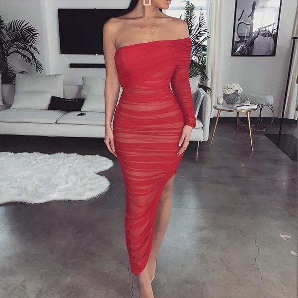 

gauze single sleeveless shoulder long pleated dress women's clothing casual party dresses, Black;gray