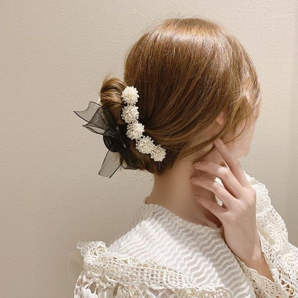 

elegant lace bowknot acrylic hair accessories fashion vintage simulated pearl beads clip for women1