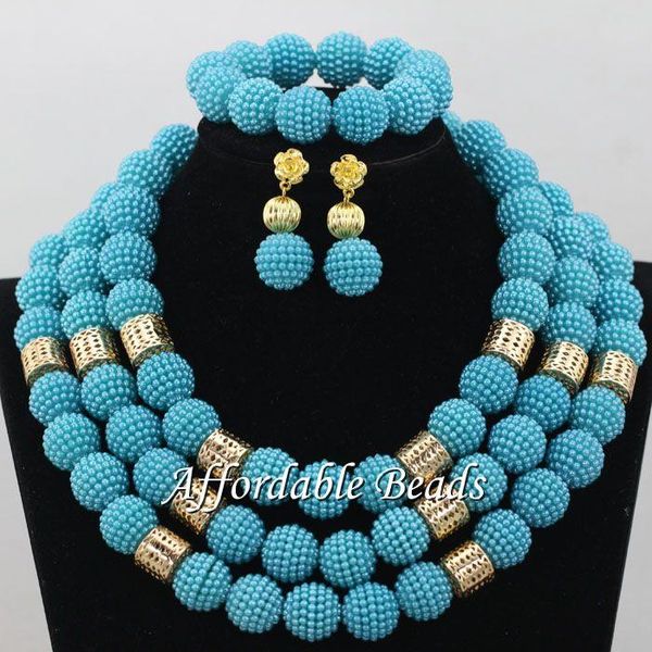 

earrings & necklace blue african beads luxury sets handmade style hbs037, Silver
