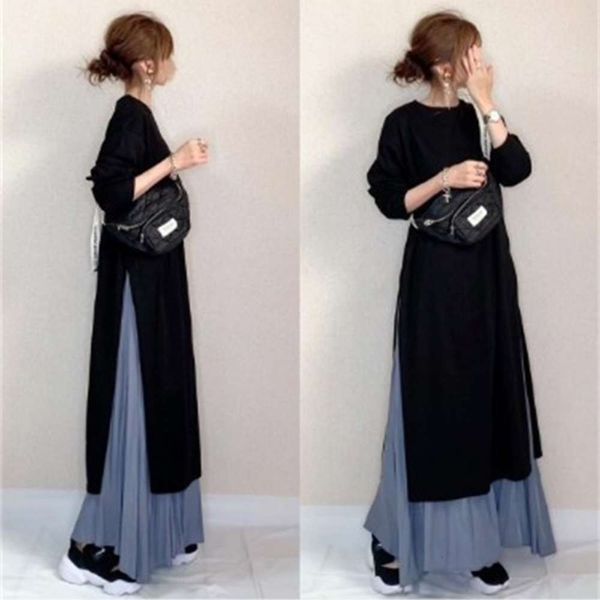 

autumn fashion cotton long sleeve stitching long loose thin, White;black