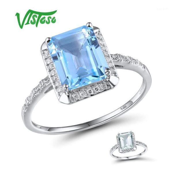 

cluster rings vistoso 14k 585 white gold for women shiny diamond limpid sky blue z/green amethyst anniversary classic fine jewelry1, Golden;silver