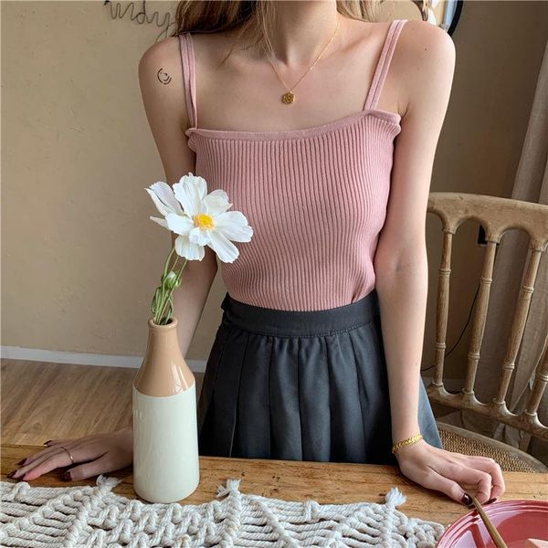 

women's t-shirt 1 pcs small camisole outer wear beautiful back one-line off-shoulder knitted with inner base summer fashion, White