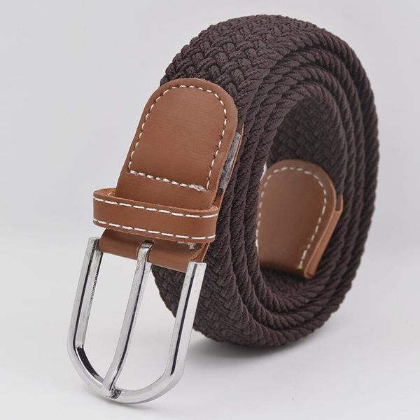

women's elastic woven belt student canvas pin buckle casual youth pant no punching belts, Black;brown