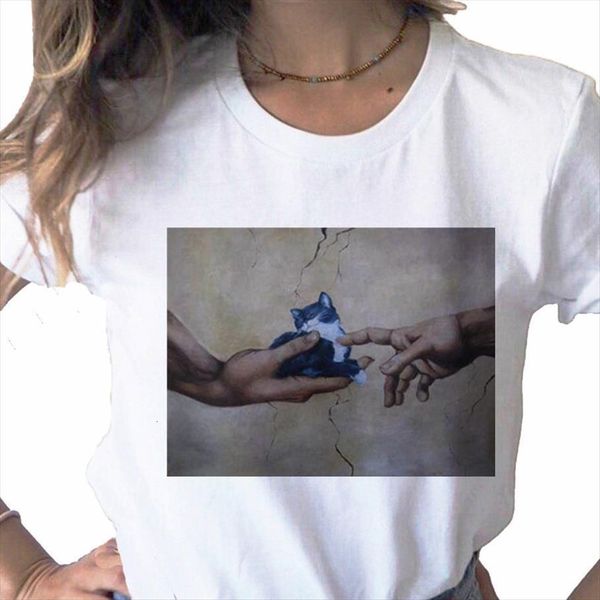 

summer cute cat cartoon women t shirts print funny anime casual basis o collar white short sleeve tshirt,drop ship