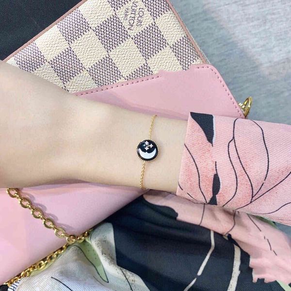 

2021 brand imported 925 sterling silver bracelet sun moon stars black agate white fritillaria hollowed out overlay, Golden;silver