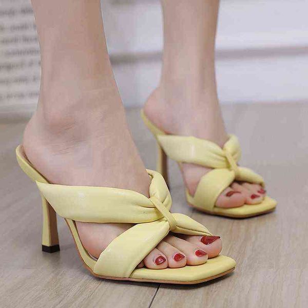 

slippers summer women s new high heels slides elegant party dress shoes ladies square toe sandals 42 220308, Black