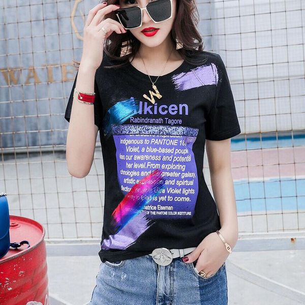 

women's t-shirt short sleeve summer fashion striped personality top, White