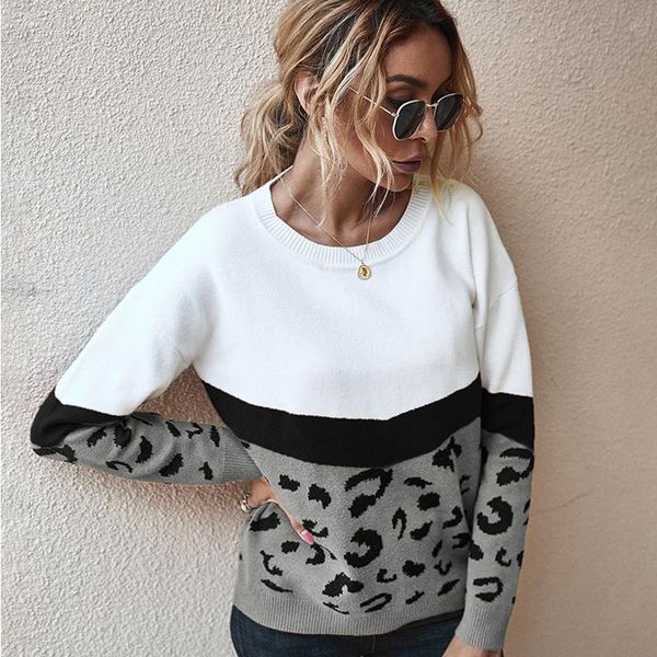 

women's sweaters leopard printed knitted sweater for winter animal print autumn thicken long sleeve female pullovers casual, White;black