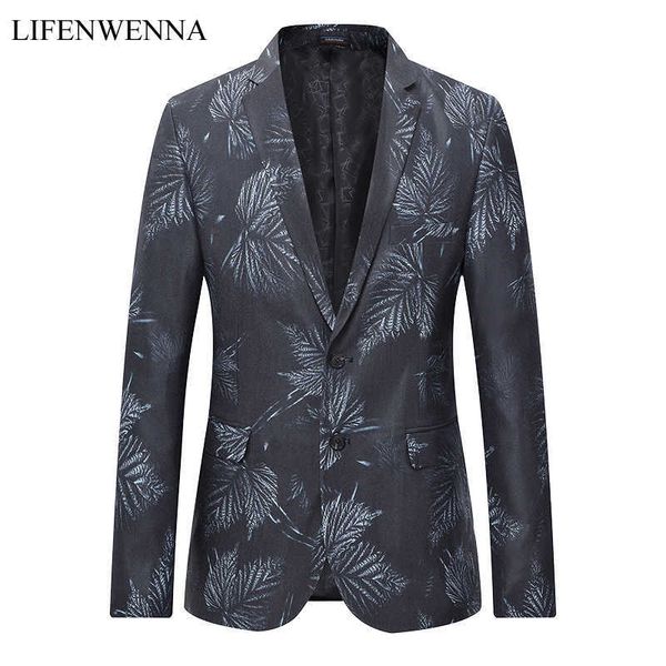 

fashion autumn men's casual blazer leaf print blazers mens clothes trend slim fit dress suit work blazer jacket men 6xl 210528, White;black