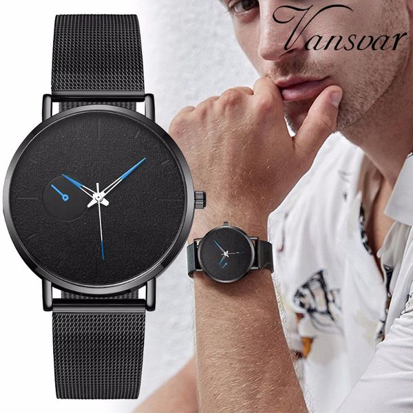 

wristwatches fashion men mesh steel sport watches quartz watch casual vansvar clock relogio masculino, Slivery;brown