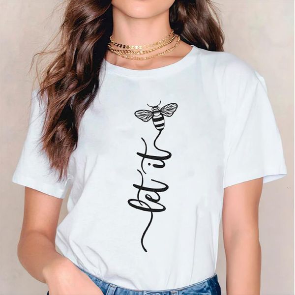 

printing bee clothing trend letter womens 90s summer autumn print graphic female tee, White