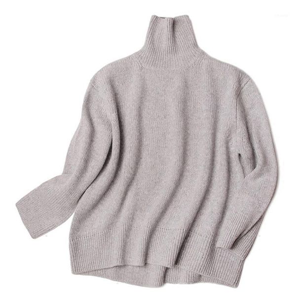 

women's sweaters 100%goat cashmere add thick knit women fashion irregular hem turtleneck pullover sweater light apricote 2color one&ove, White;black