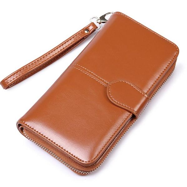 

wallets women's purse oil wax leather retro long wallet large capacity hand bag multi function mobile phone, Red;black