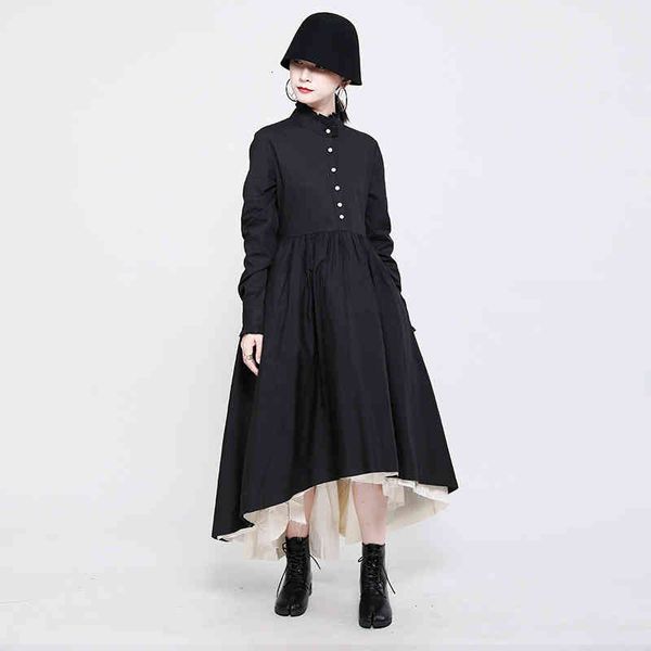 

casual dresses [eam] women black irregular stitch long dress stand collar sleeve loose fit fashion spring autumn 2022 1da980 w8yb, Black;gray