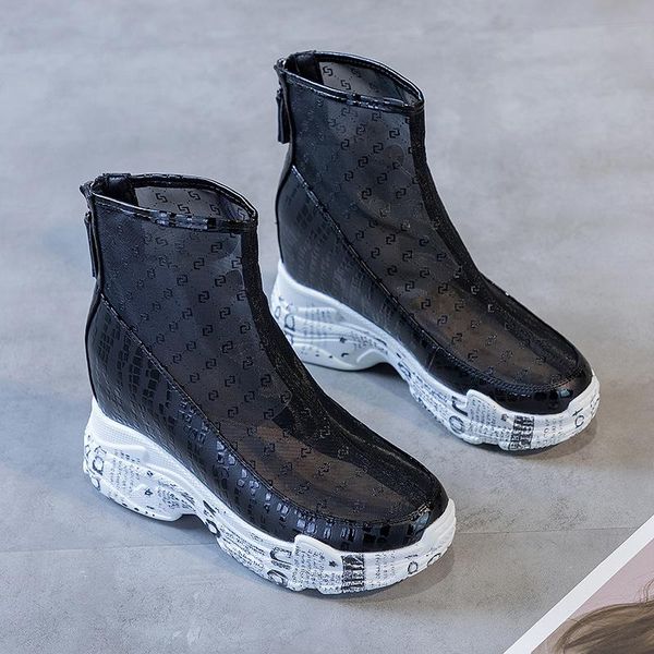 

summer inner heightening mesh shoes for women breathable korean edition fashion casual sandals female student boots, Black