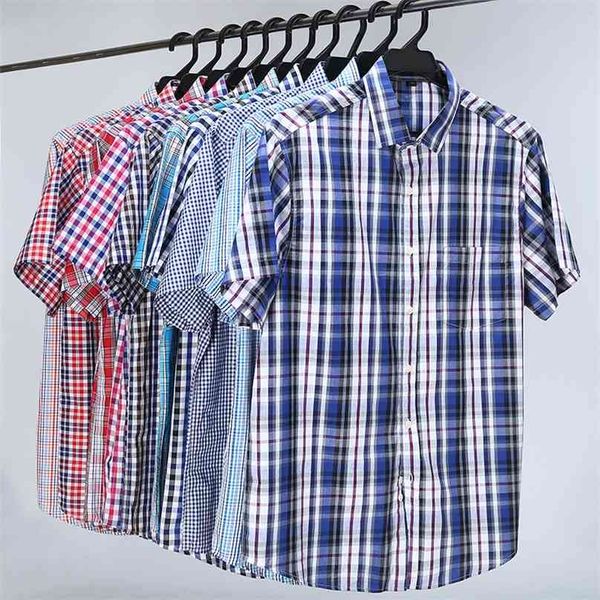 

5xl 6xl 7xl 8xl 10xl men's plus size shirts fashion casual classic style 100% cotton comfortable plaid short sleeve shirt male 210626, White;black