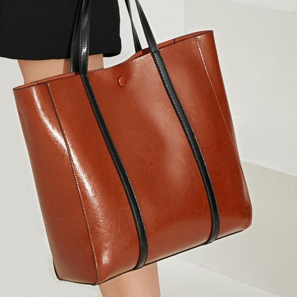 

evening bags full-grain cowhide ladies bag contrasting color all-match casual single-shoulder messenger trendy fashion tote