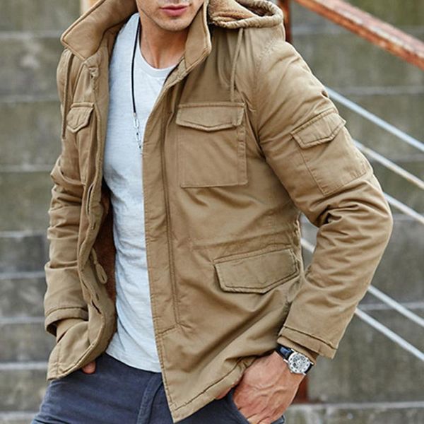 

men's jackets winter pure color zipper men hooded jacket coat, Black;brown