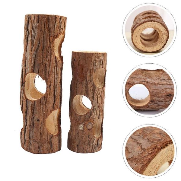 

other bird supplies 2pcs small pet wooden toys hamster trunk hole tree playthings