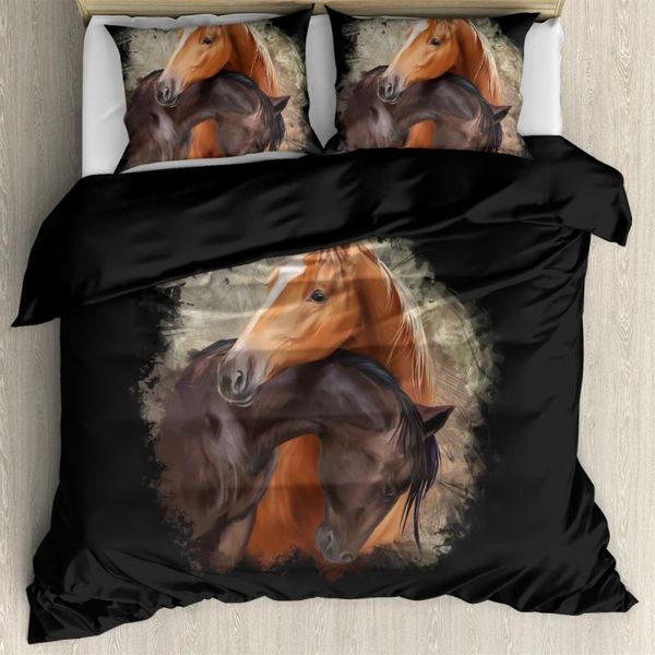

bedding sets 3d black horse print soft comforter duvet cover set with pillow luxury bed animal quilt for kids