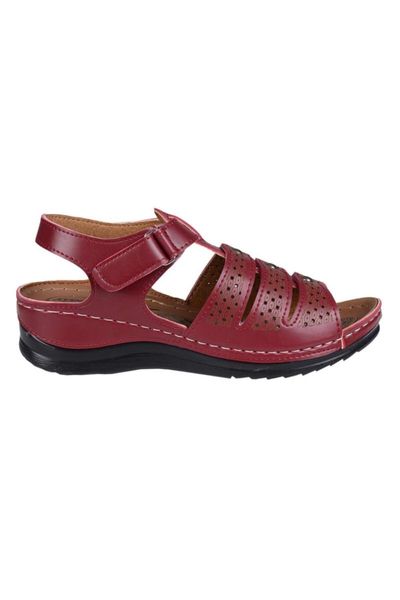 

burgundy female summer flat sandals, Black